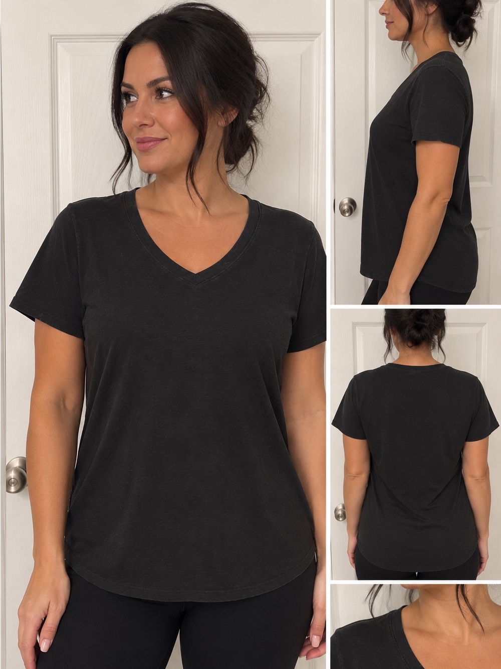 George Women’s Black V-Neck T-Shirt Short Sleeve XXL
